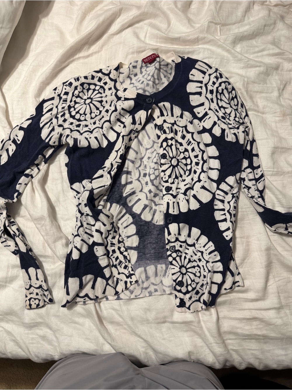 Navy & White Merona Button-Front Cardigan